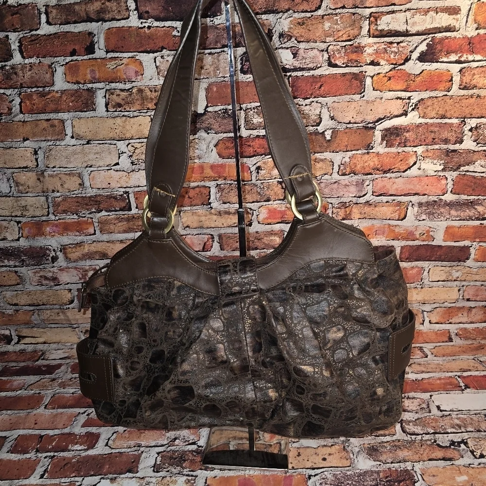 Charlie Lapson Hobo Bag Brown Crocodile Print